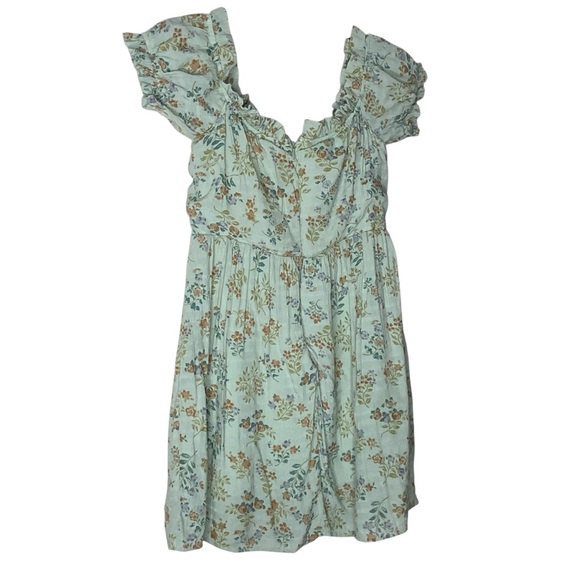 Lulu's Floral Mini Dress in Mint Green. Ties in the front. Size L - Picture 4 of 4